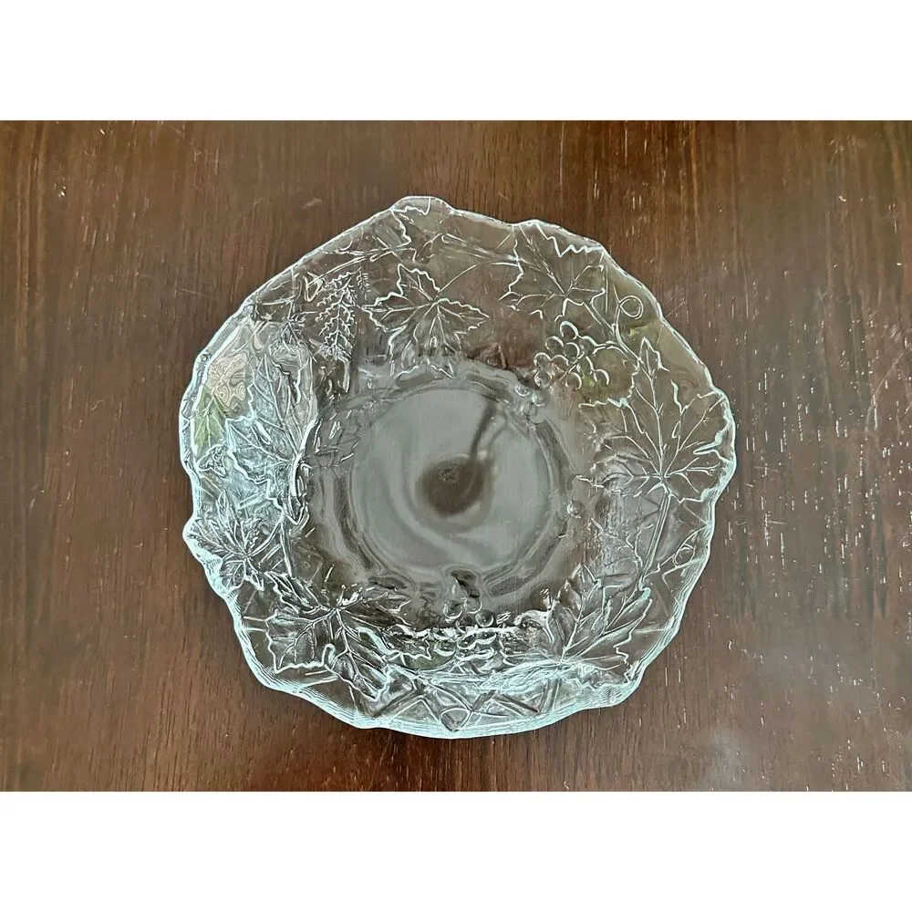 Vtg Indiana Glass Serving Bowl Candy Dish Loganberry Design Leaves & Berries